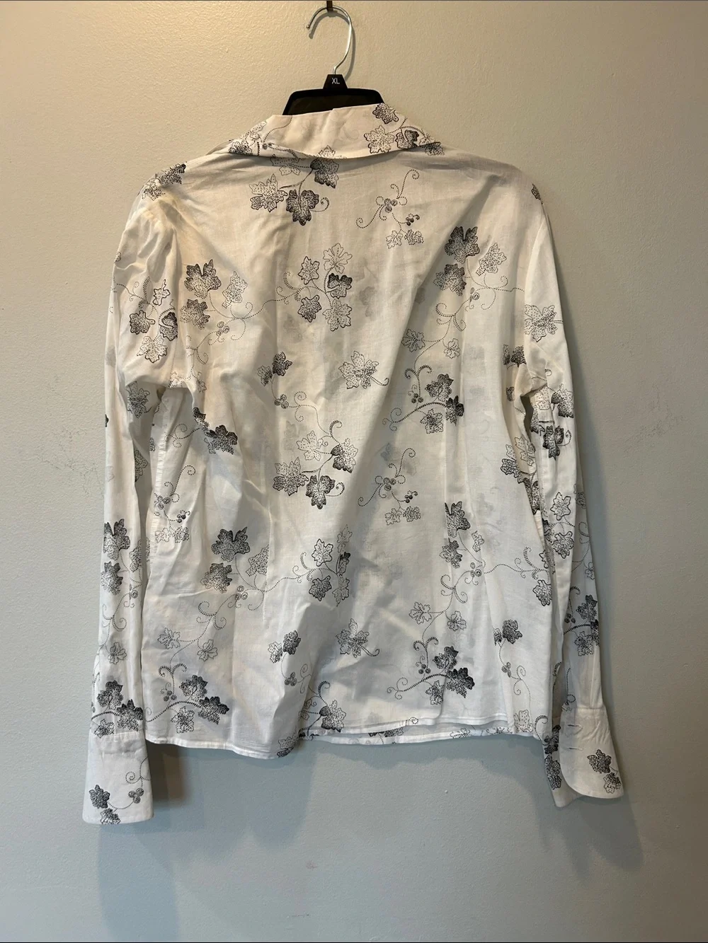 White Floral Button-Down Shirt with Black Vine Print